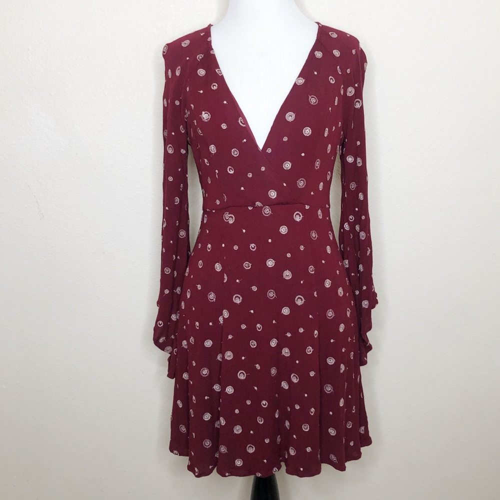 Mystree Long Sleeve Dark Red Boho Dress